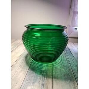 Vtg National Potteries Green Ribbed Glass Bowl Vase Beehive Planter Succulent